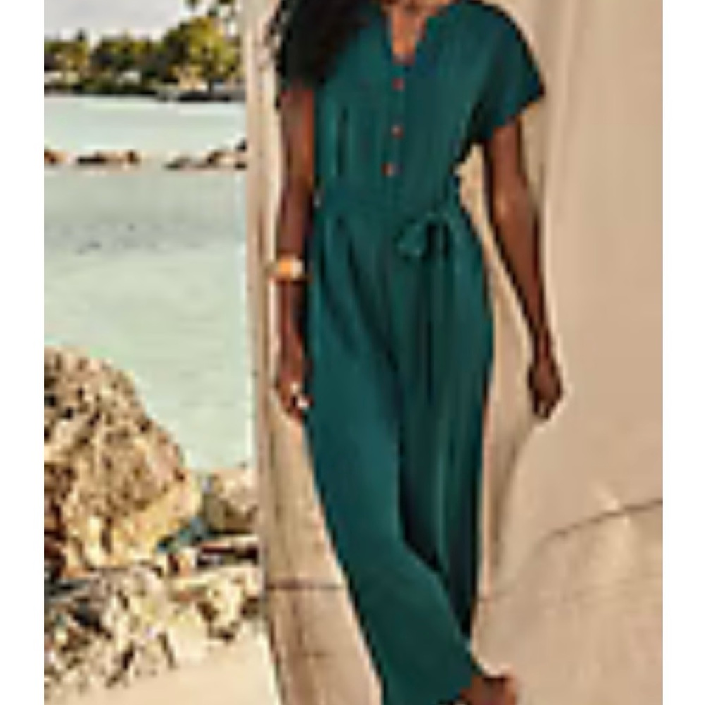 Teal Button-Down Jumpsuit